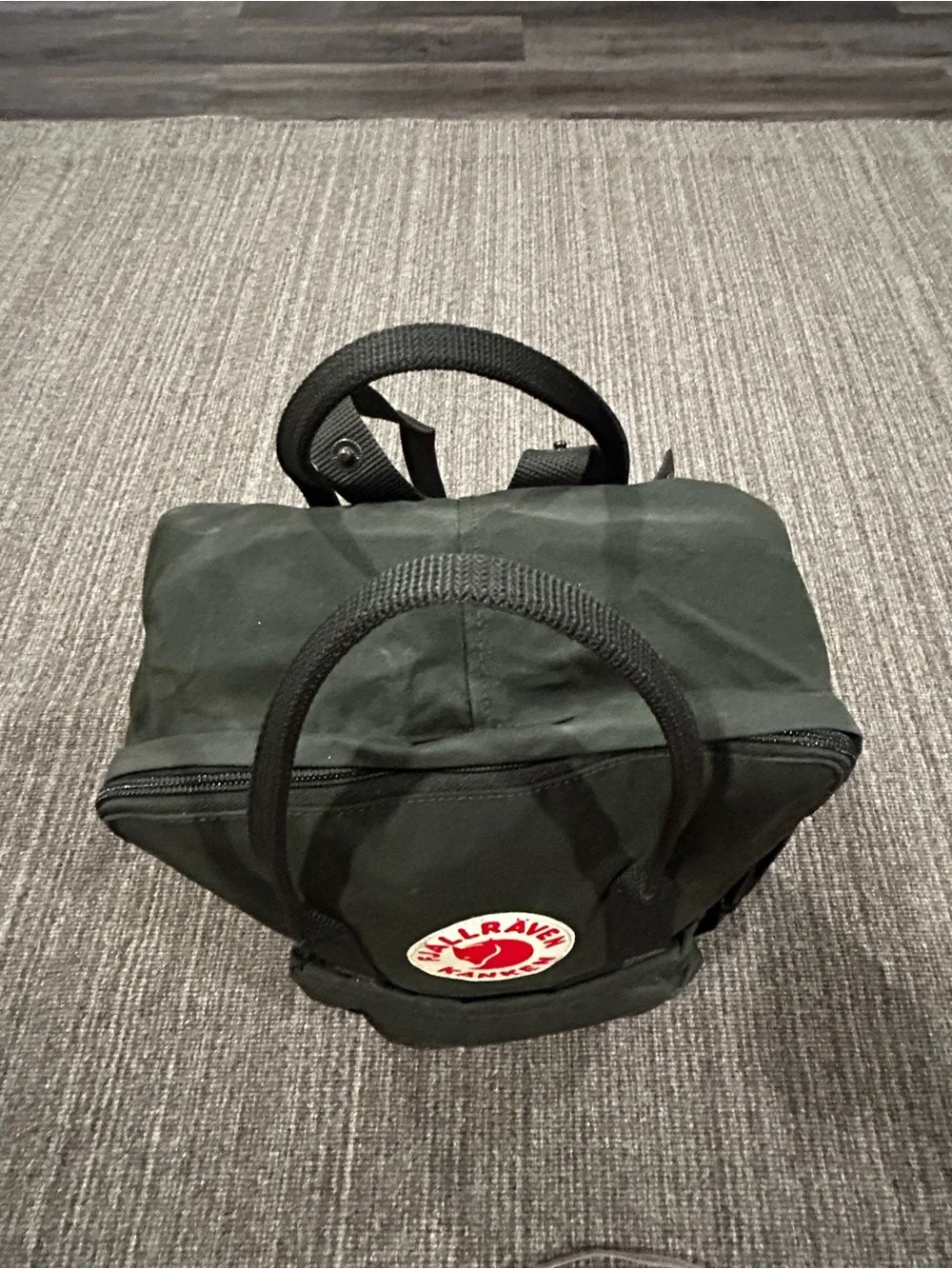 Fjallraven Kanken Backpack in Dark Green with Red Logo
